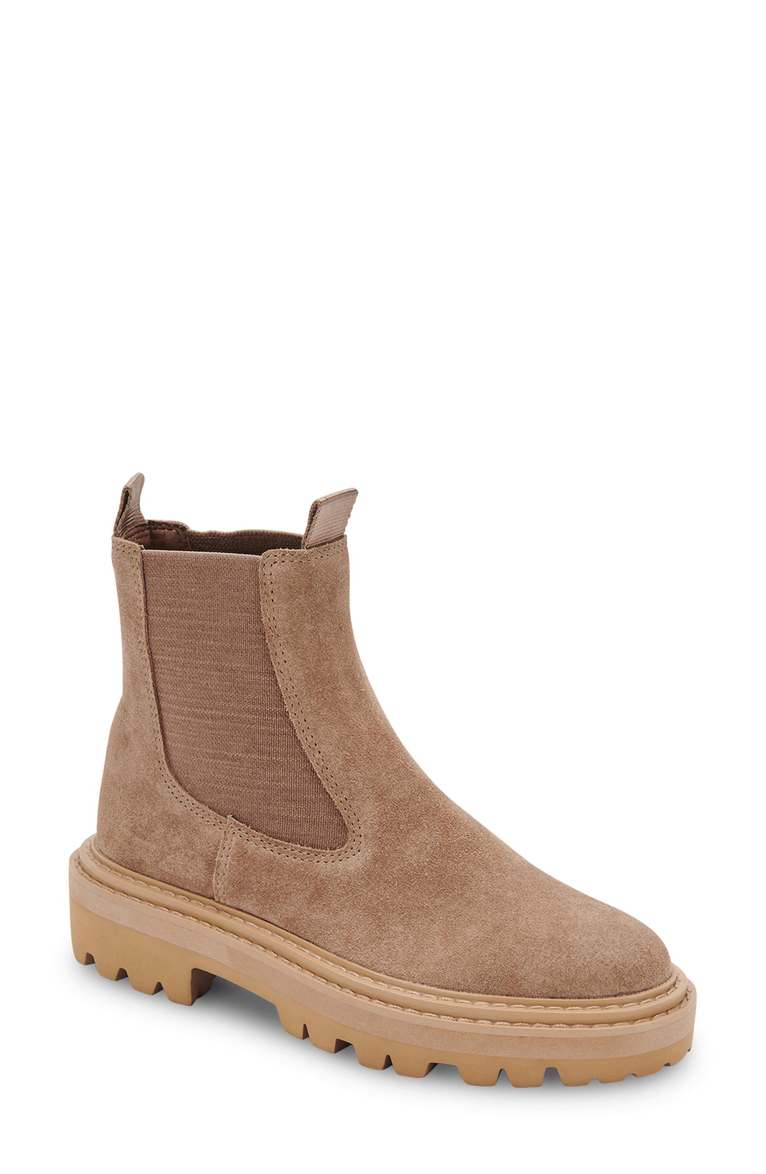 Moana H2O Waterproof Lug Sole Chelsea Boot, Main, color, TRUFFLE SUEDE H2O