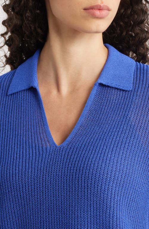 Eileen Fisher Classic Organic Cotton & Silk Polo Sweater In Blue
