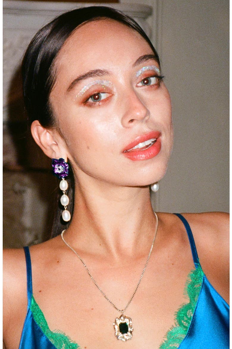 Lola Floral Freshwater Pearl Drop Earrings, Alternate, color, VIOLET