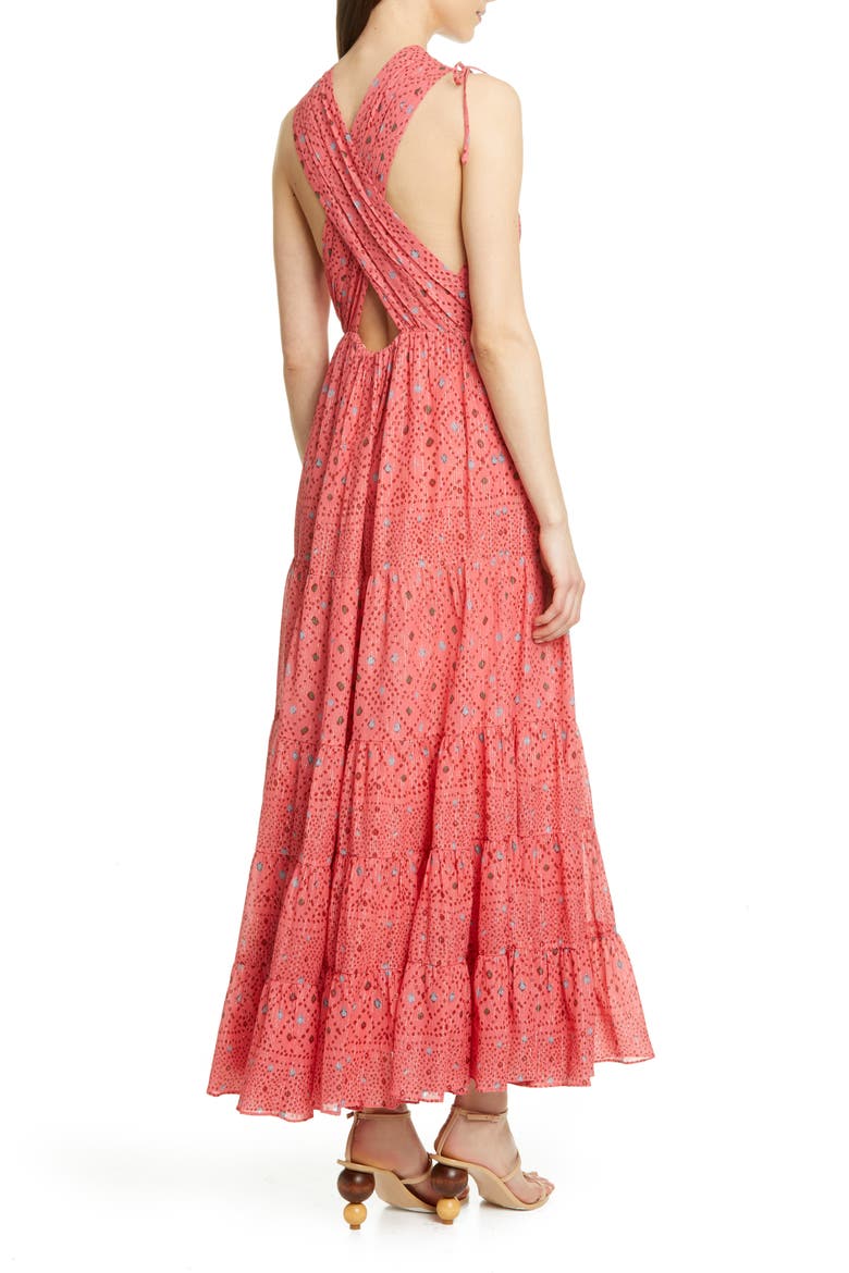 Karima Metallic Cutout Maxi Dress, Alternate, color, HIBISCUS