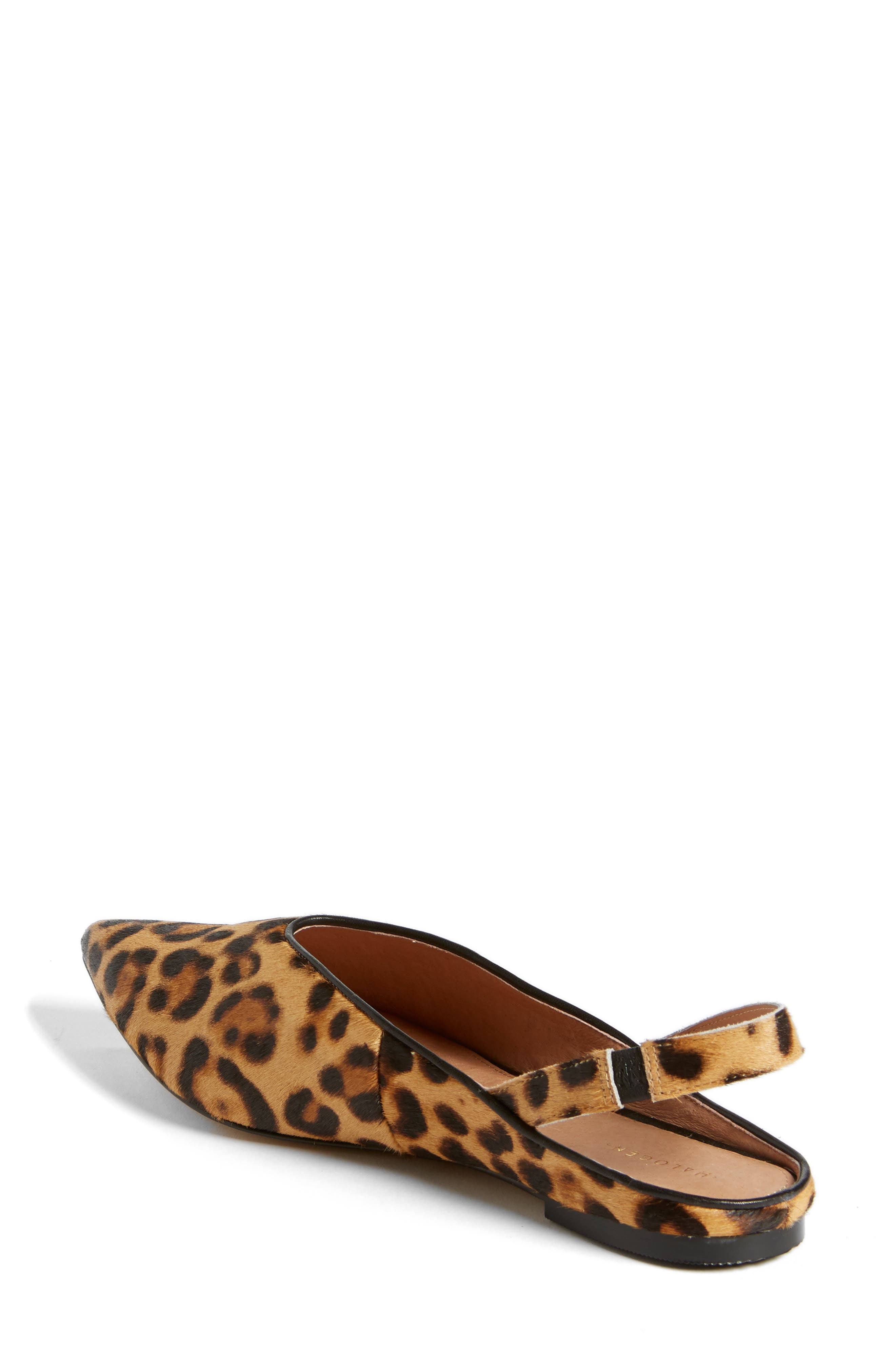 Sadie Genuine Calf Hair Slingback Flat, Alternate, color, DARK LEOPARD CALF HAIR