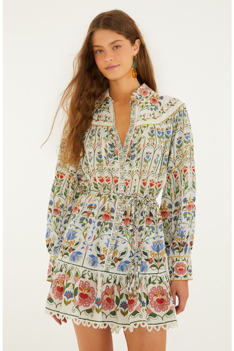 Stitched Garden Long Sleeve Cotton Blend Mini Shirtdress, Alternate, color, OFF-WHITE