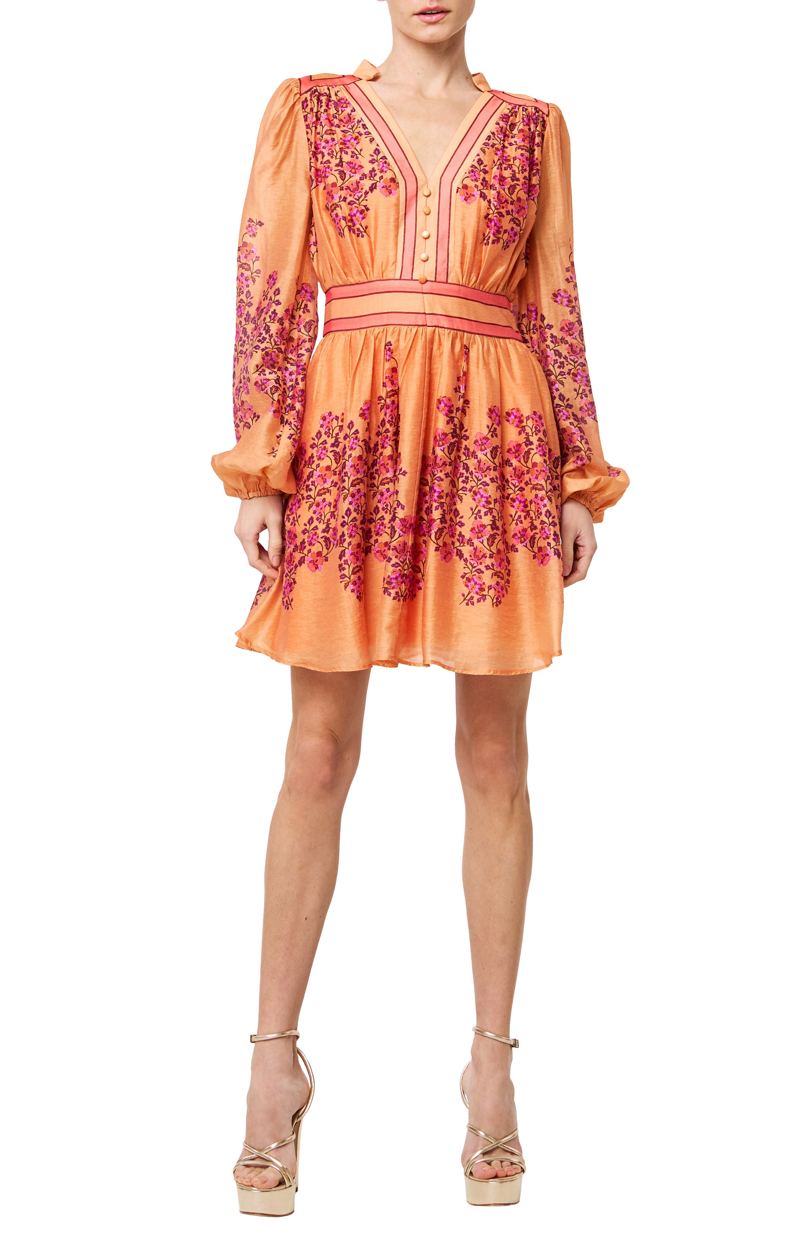 CIEBON Leeana Floral Long Sleeve Minidress in Coral Blush 