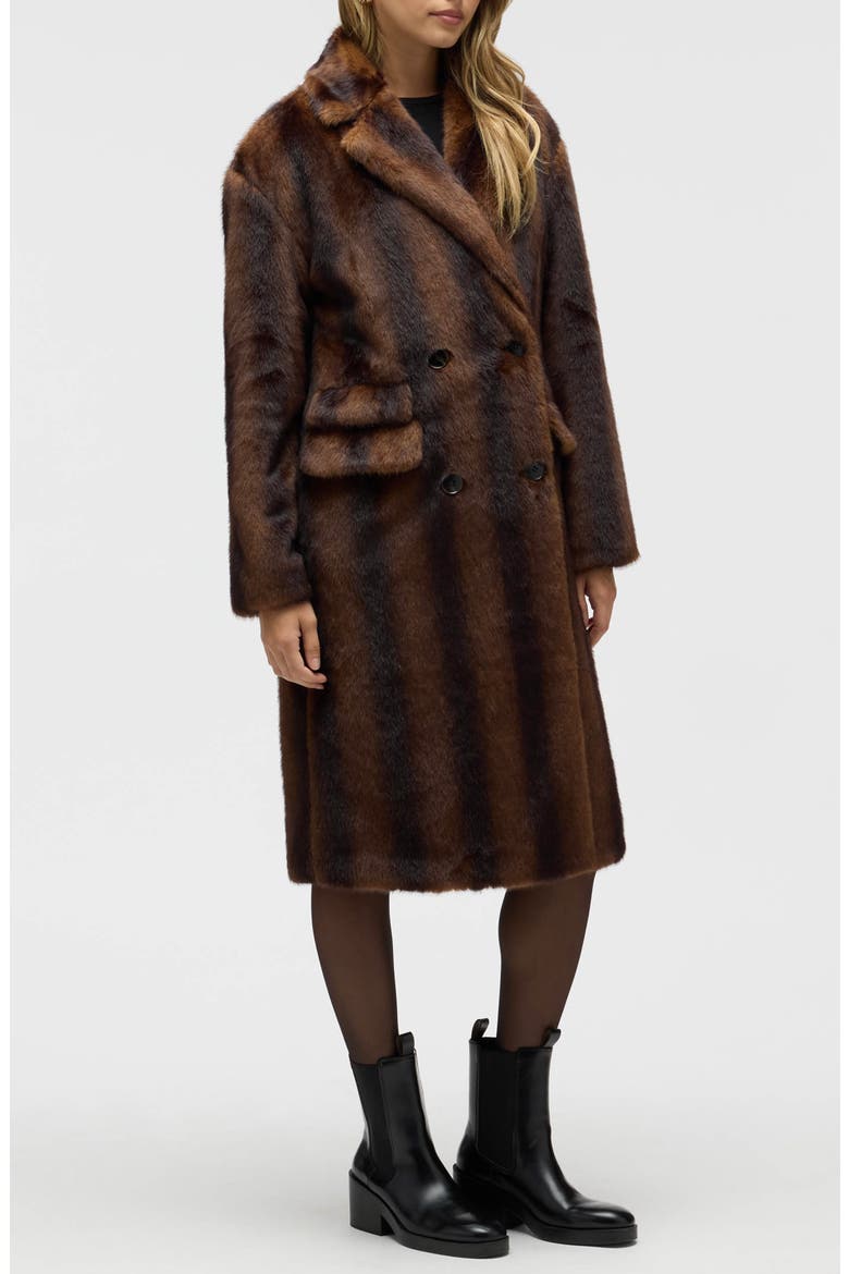 Faux Fur Military Longline Coat, Alternate, color, BROWN