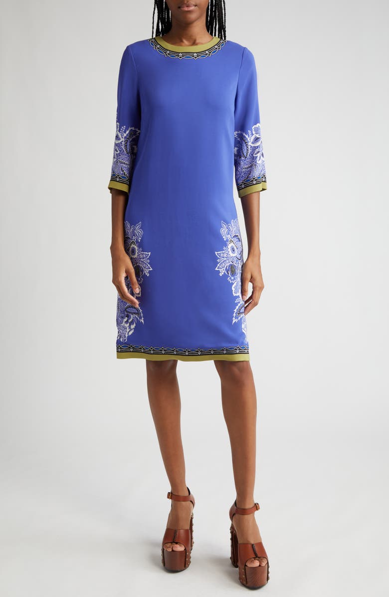 Etro Floral Print Stretch Crepe Shift Dress, Main, color, 