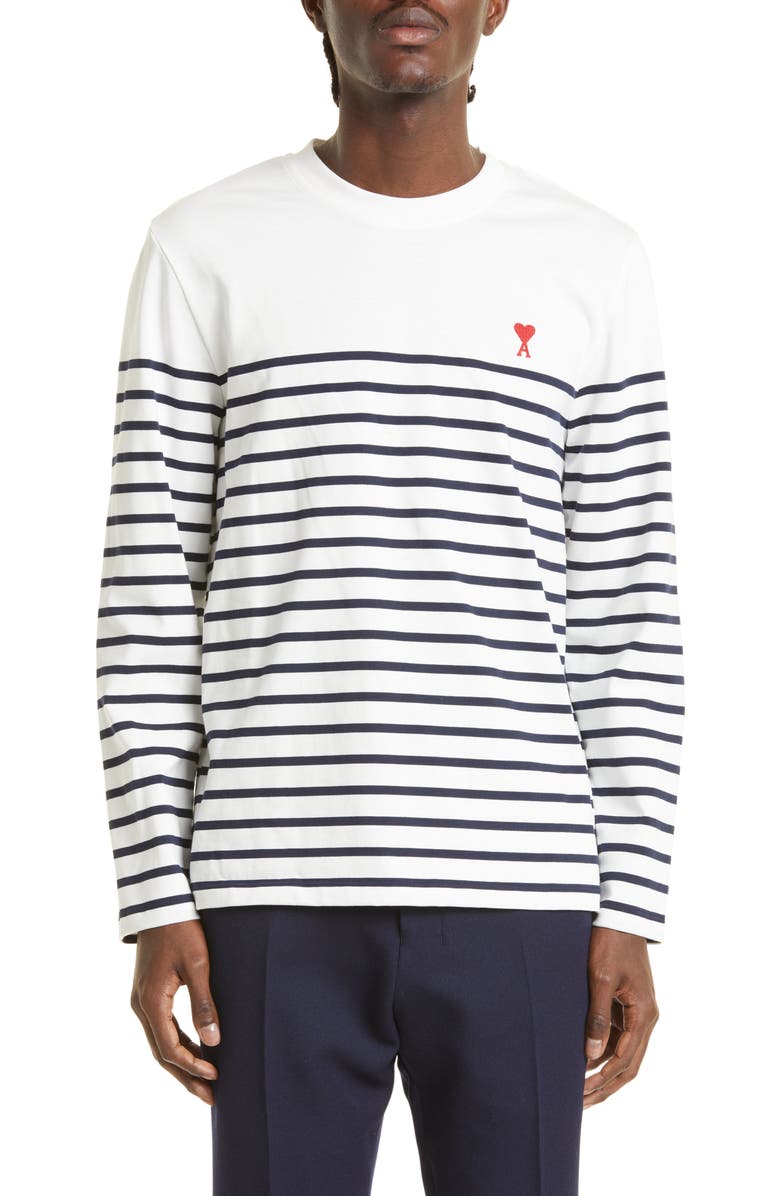 AMI PARIS AMI Alexandre Mattiussi Men's Ami de Coeur Stripe Long Sleeve T-Shirt, Main, color, 
