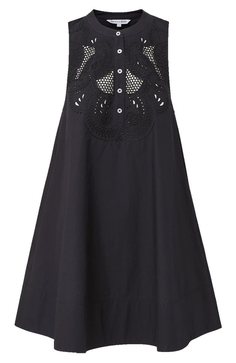 Veronica Beard Haleem Embroidered Detail Sleeveless Cotton Shirtdress, Alternate, color, Black