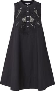Veronica Beard Haleem Embroidered Detail Sleeveless Cotton Shirtdress