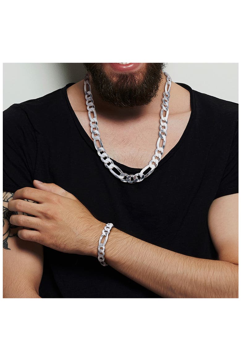Men's Flat Figaro Chain Necklace & Bracelet Set, Alternate, color, WHITE
