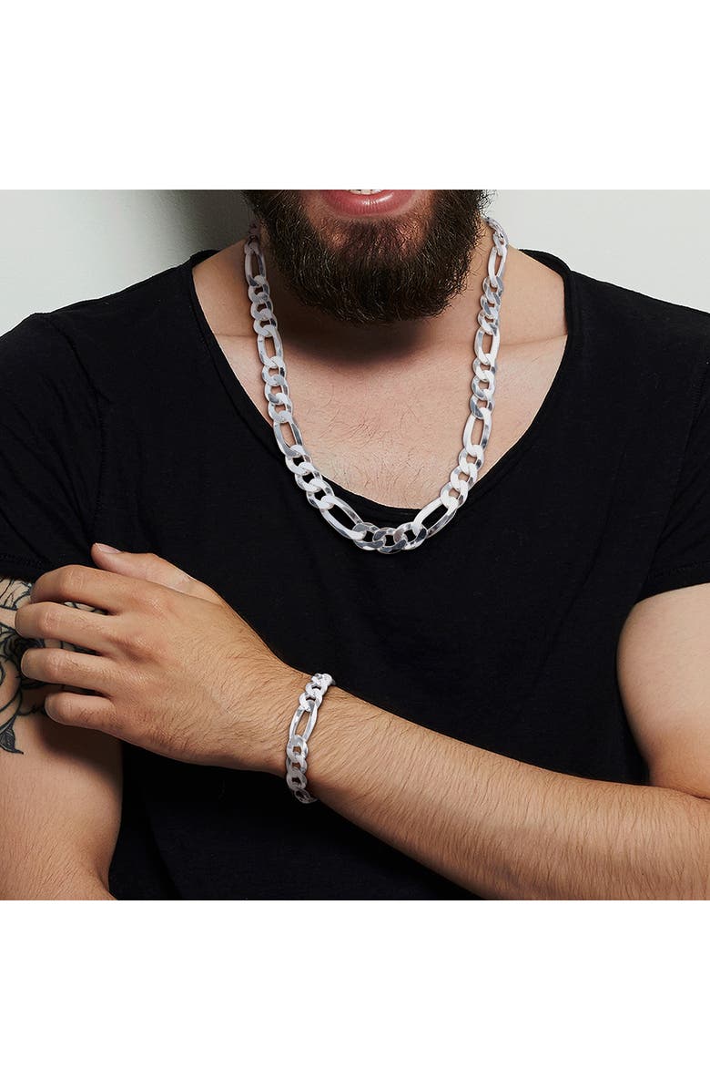 DELMAR Men's Flat Figaro Chain Necklace & Bracelet Set, Alternate, color, White