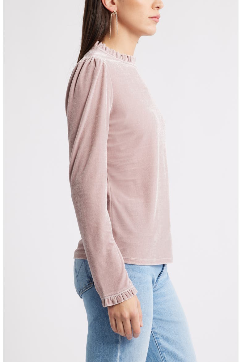 Velour Ruffle Neck Top, Alternate, color, PINK TIMBER