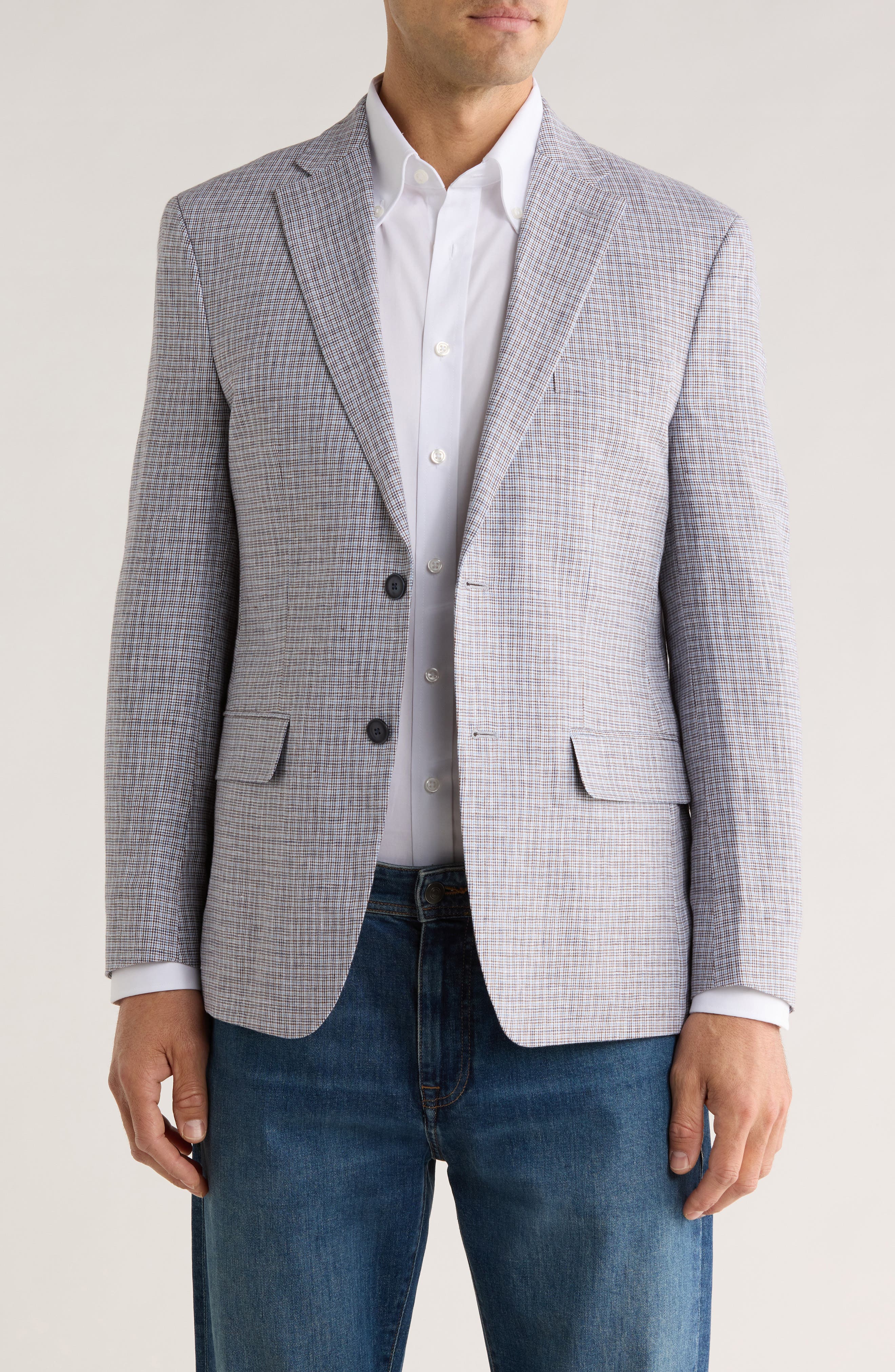Tommy Hilfiger Check Notch Lapel Linen Blazer