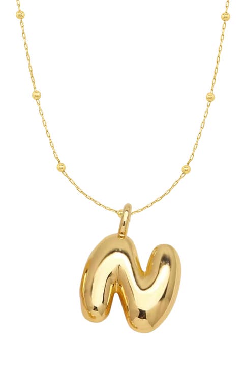14K Gold Plated Bubble Initial Pendant Necklace