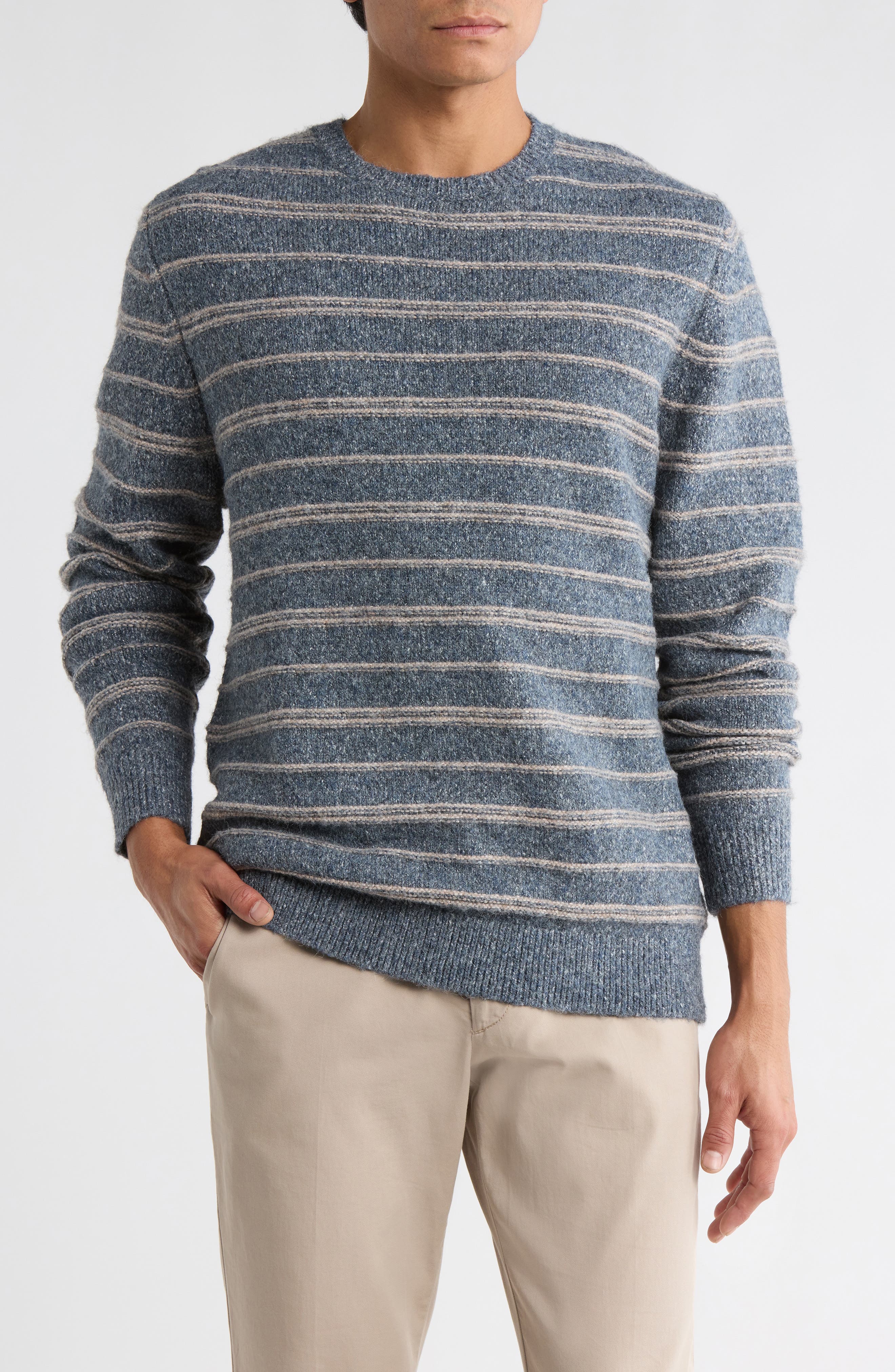 WEATHERPROOF VINTAGE Fuzzy Stripe Crewneck Sweater