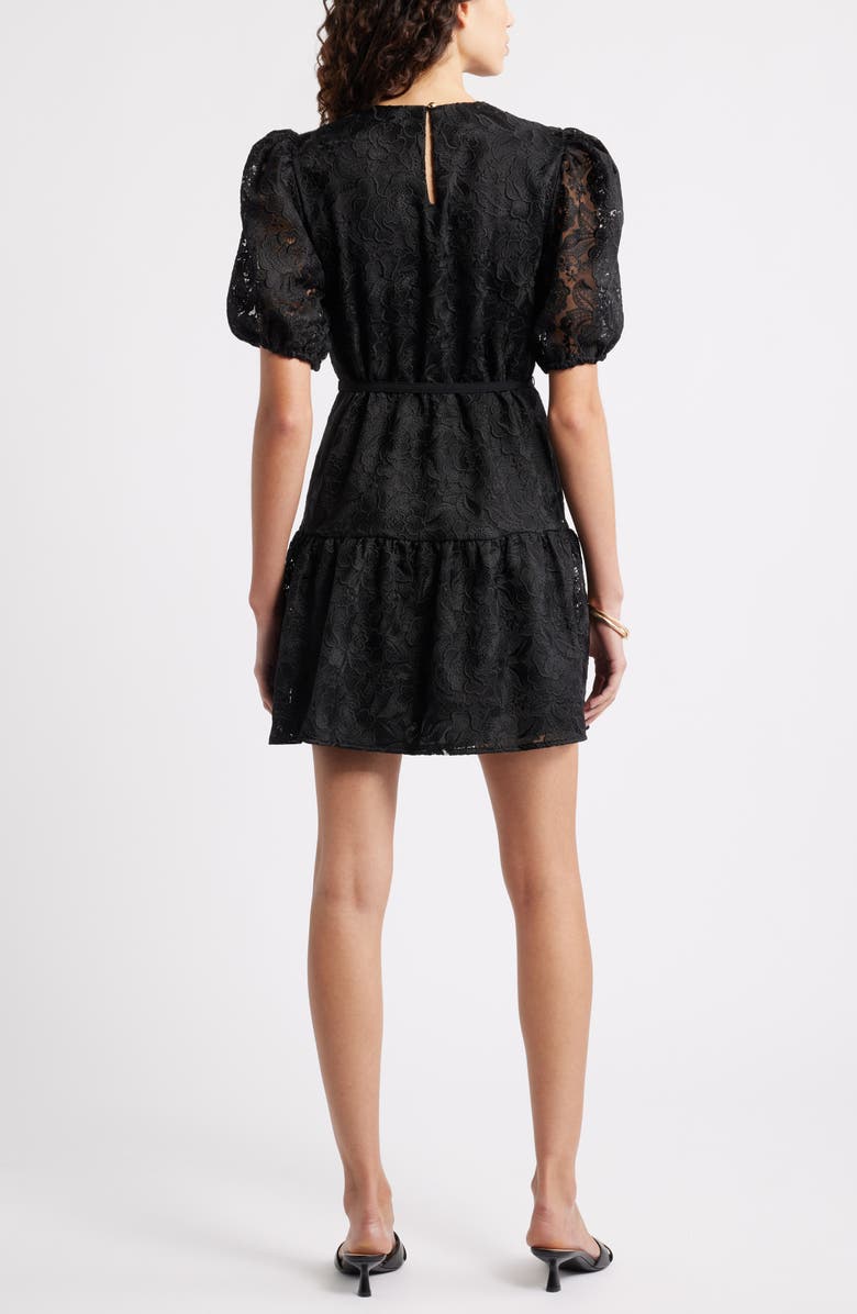 Caslon<sup>®</sup> Lace Puff Sleeve Tiered Minidress, Alternate, color, Black