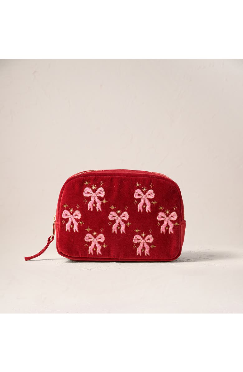 Elizabeth Scarlett Dazzling Bows Velvet Makeup Bag, Main, color,