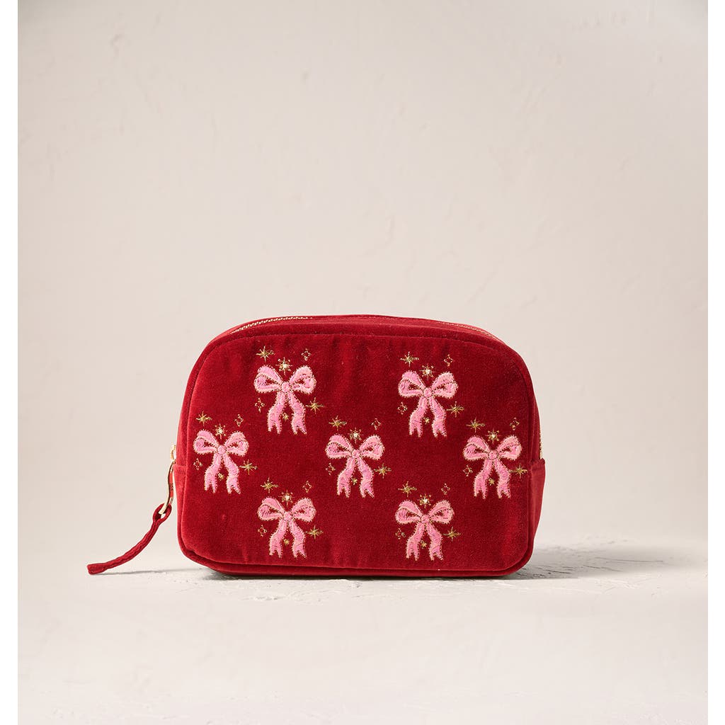 Elizabeth Scarlett Dazzling Bows Velvet Makeup Bag In Red
