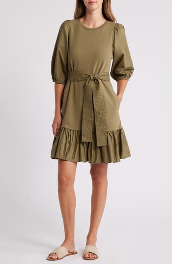 Caslon ® Mixed Media Sweatshirt Dress In Olive Burnt