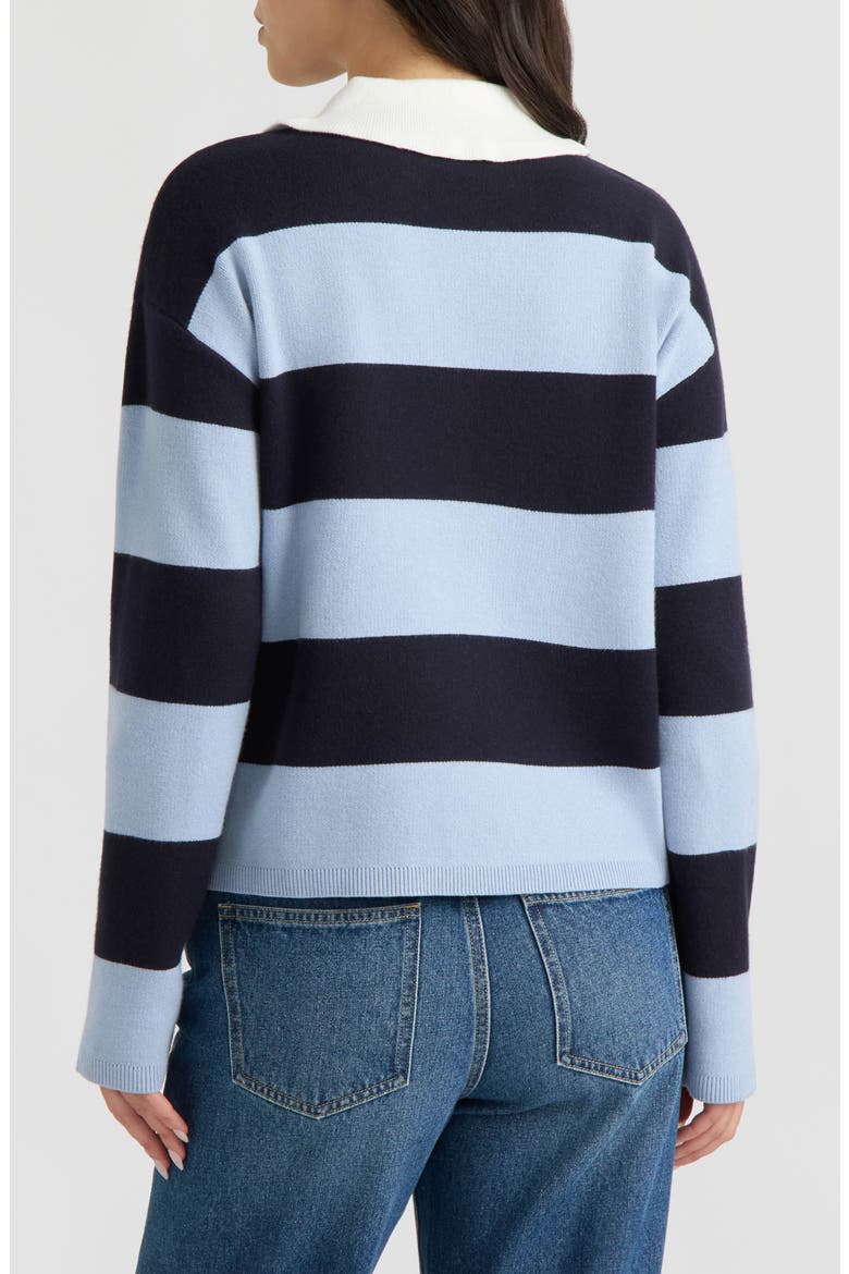 Ruffled Polo Collar Striped Rugby Sweater, Alternate, color, NAVY/ LIGHT BLUE STRIPE