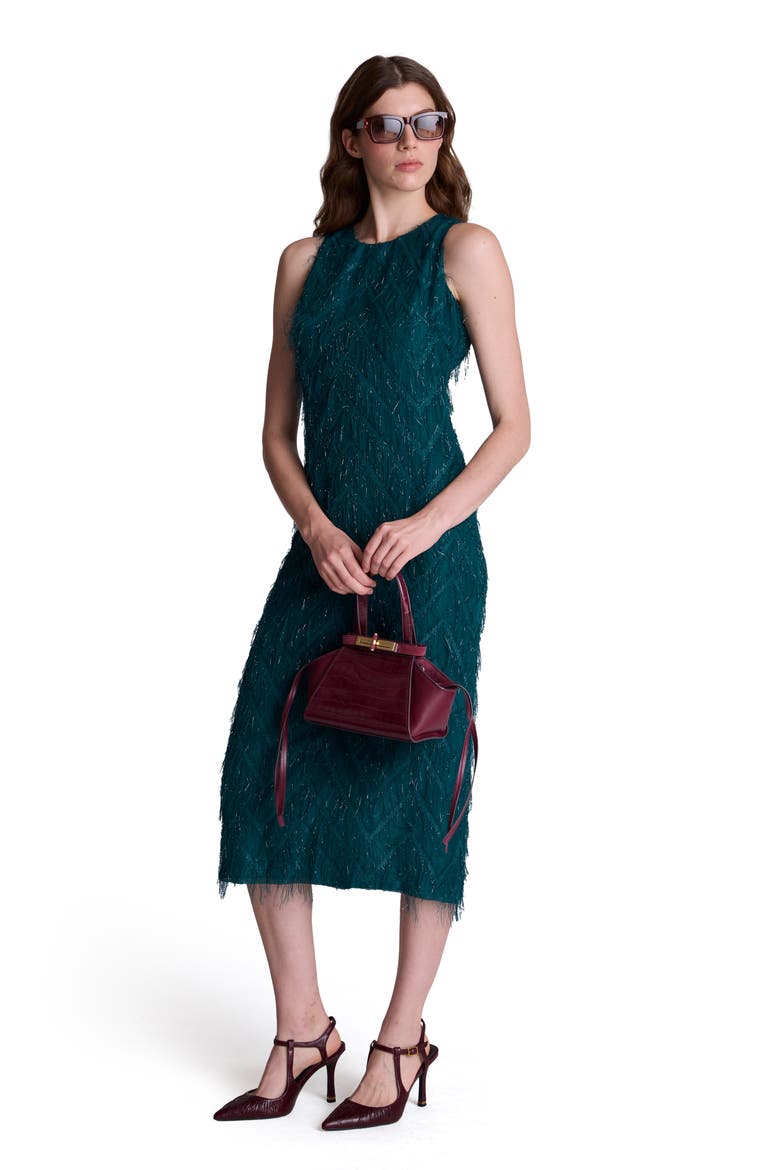 Fringe Racerback Midi Sheath Dress, Alternate, color, TEAL DUSK
