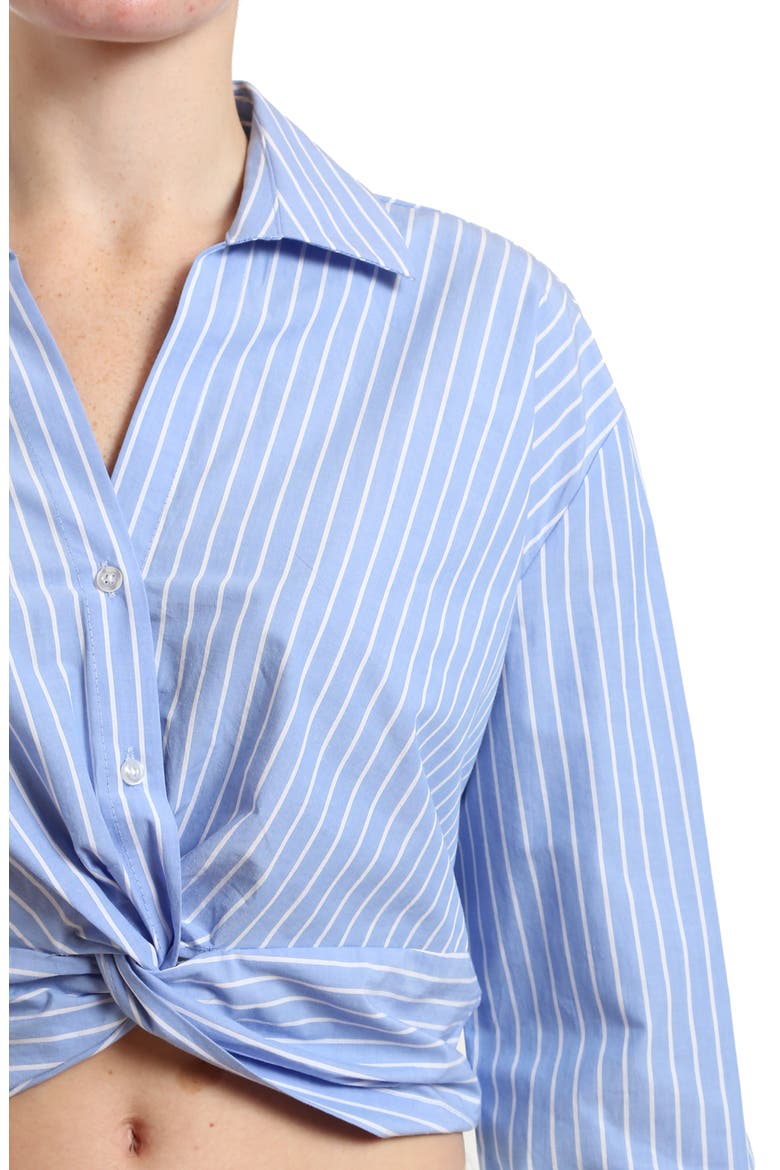 Stripe Twist Front Crop Button-Up Shirt, Alternate, color, BLUE STRIPED