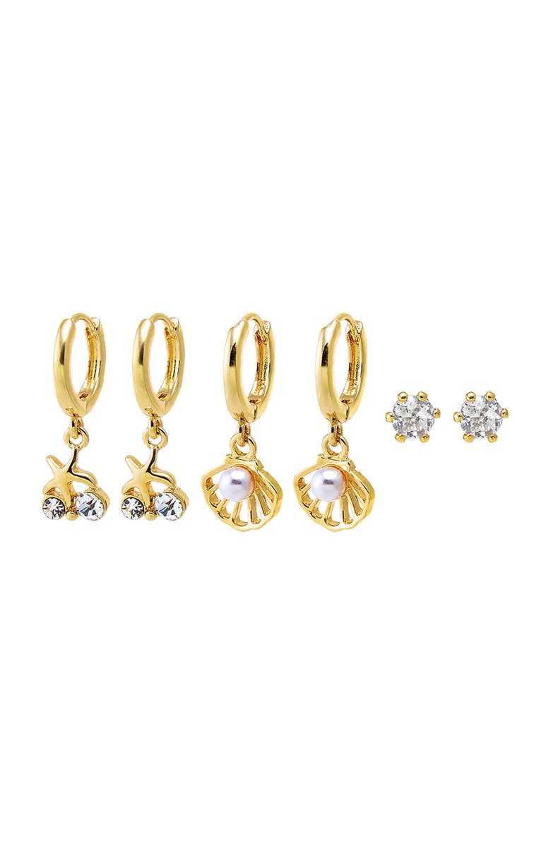 BY ADINA EDEN Shells & Pearls Earring Combo Set, Main, color, Gold