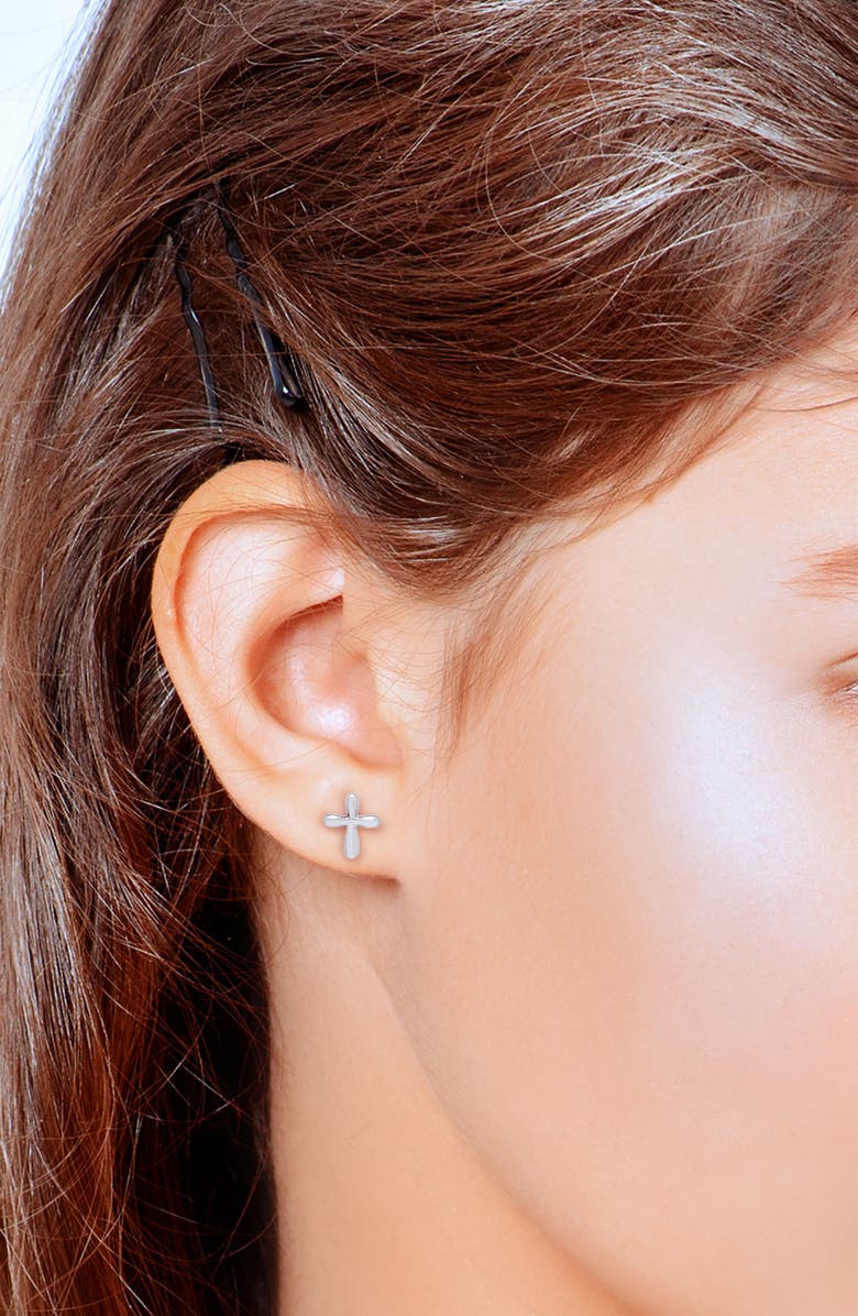 Lily Nily Kids' Cross Stud Earrings, Alternate, color, Silver