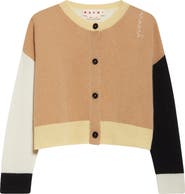 Marni Colorblock Boxy Crop Cashmere Cardigan