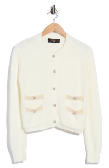 Renee C Fuzzy Cropped Cardigan In Ivory