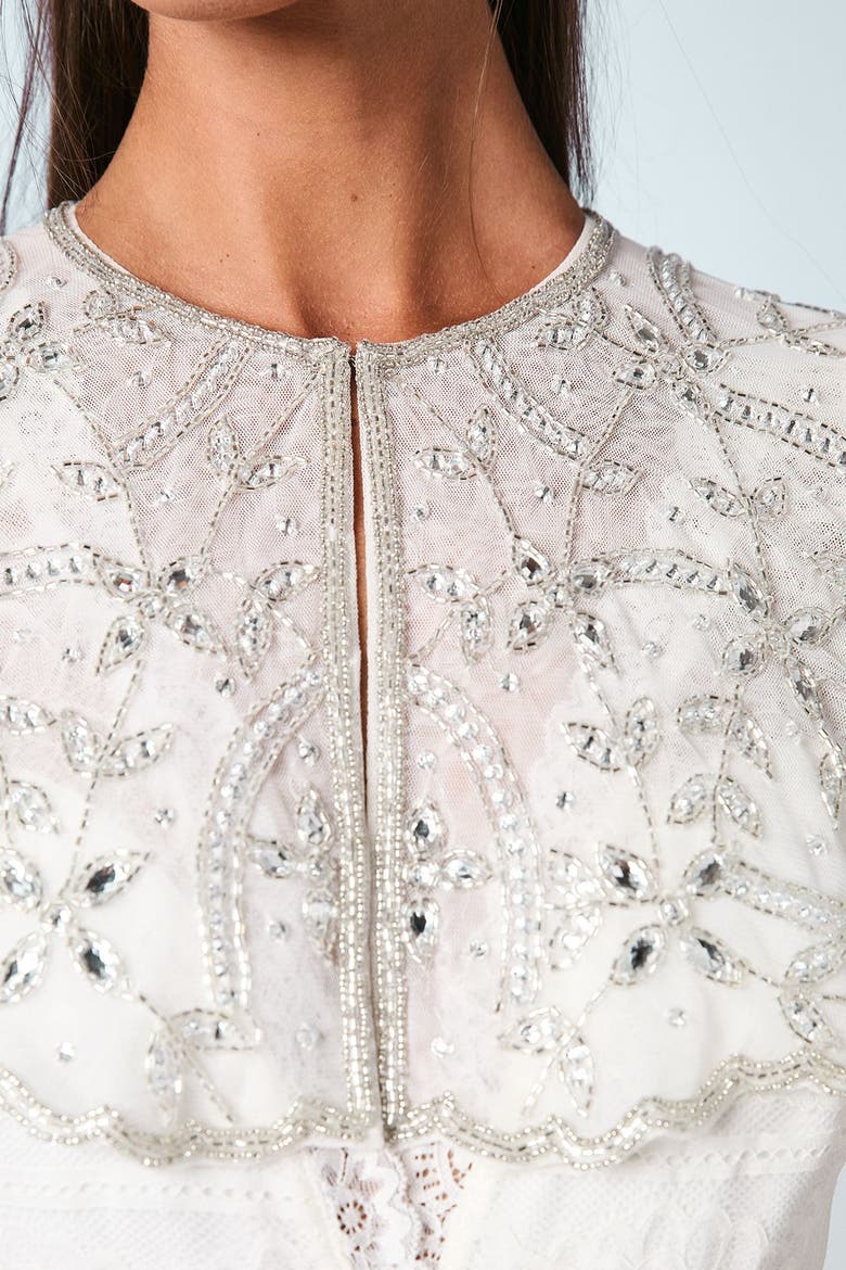 Embellished Beaded Bridal Cape, Alternate, color, Ivory