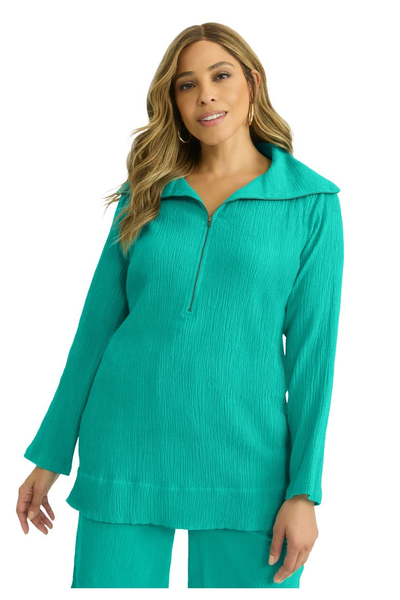 Gauze Half-Zip Tunic, Main, color, AQUA SEA