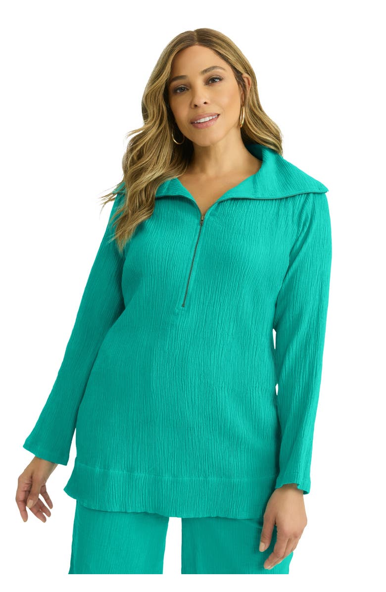 Jessica London Gauze Half-Zip Tunic, Main, color, Aqua Sea