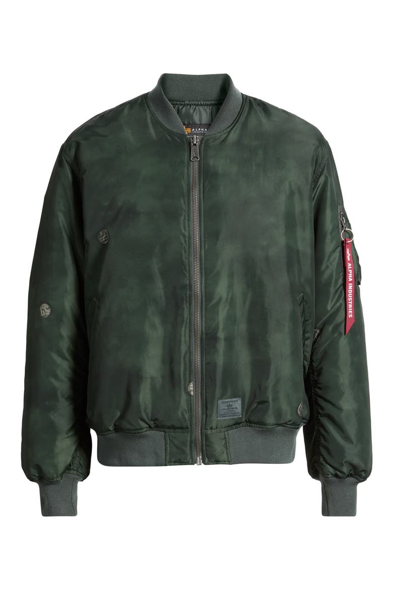 MA-1 Relaxed Bomber Jacket, Alternate, color, DEEP FOREST PIN PRINT