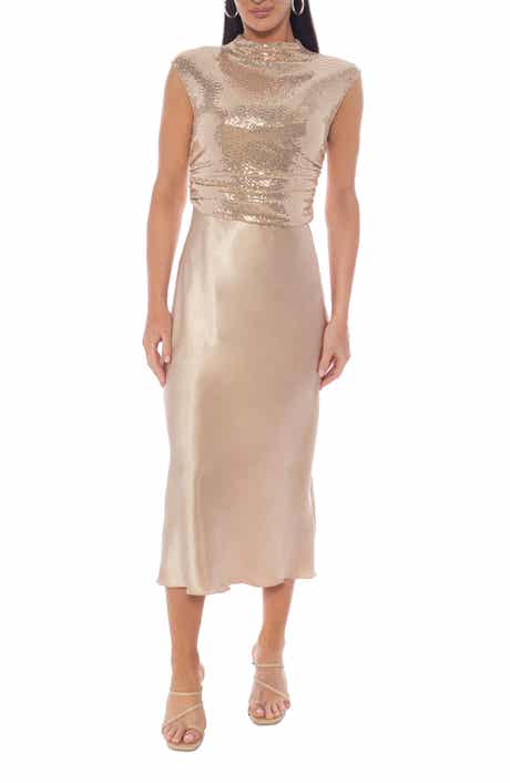 TASH AND SOPHIE Disco Dot Sequin & Satin Midi Dress