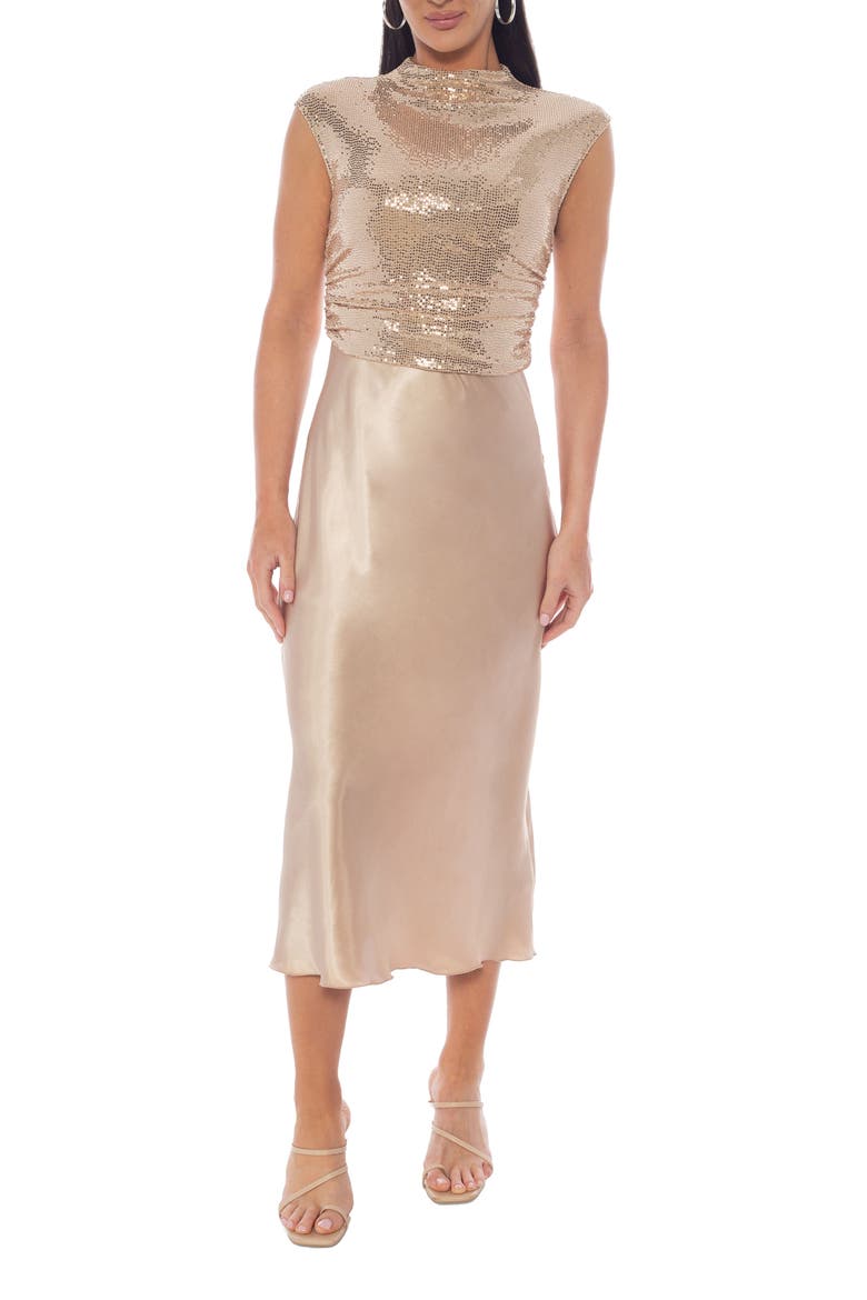 disco sequin midi dress Cosmic Disco Sequined Long Sleeve Midi Dress