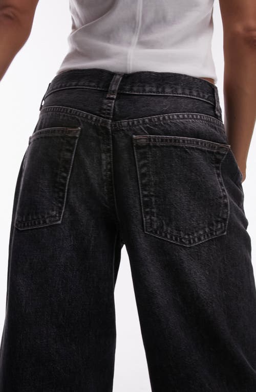 Topshop Ember Low Rise Wide Leg Jeans In Washed Black In Black