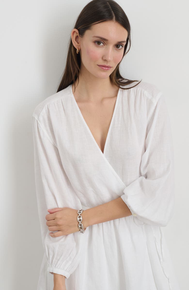 Alex Mill Lauren Long Sleeve Linen Wrap Dress, Alternate, color, White