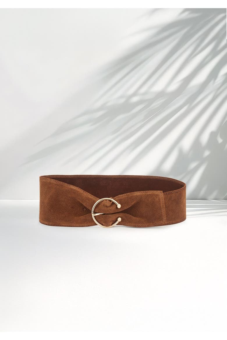 Wide Suede Waist Belt, Alternate, color, Cognac
