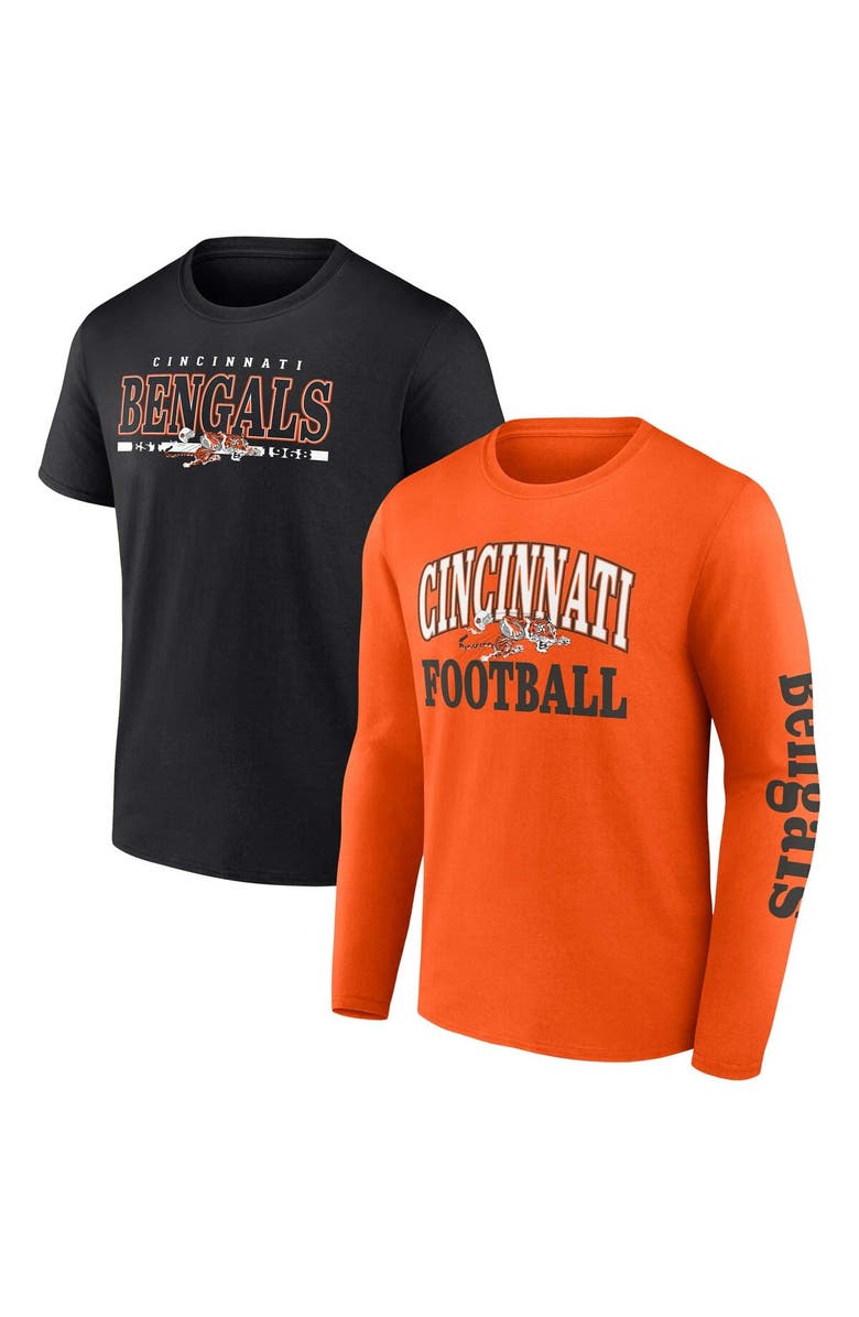 FANATICS Men's Fanatics Branded Orange/Black Cincinnati Bengals Throwback T-Shirt Combo Set, Main, color, 