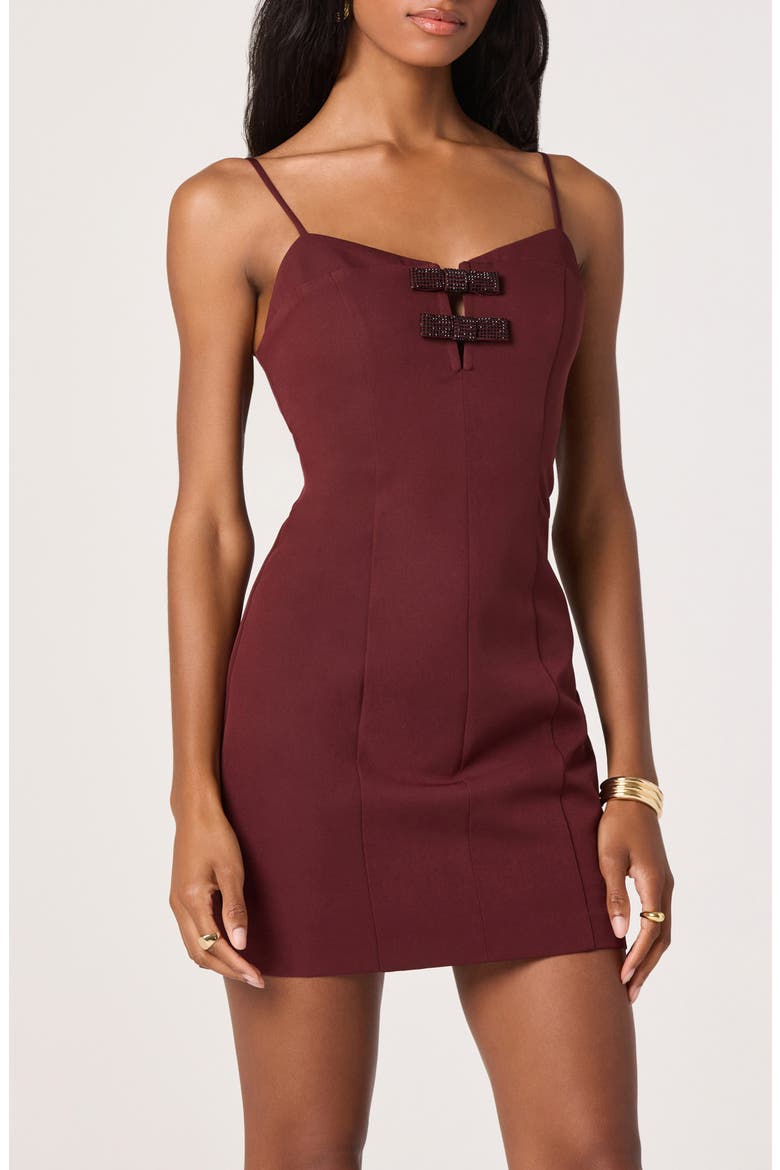 Bow Detail Sleeveless Minidress, Alternate, color, WINE