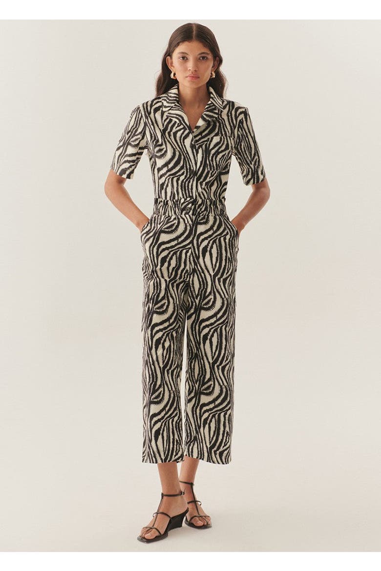 Marley Zebra Print Elastic Waist Cotton Pants, Alternate, color, BLACK-BONE