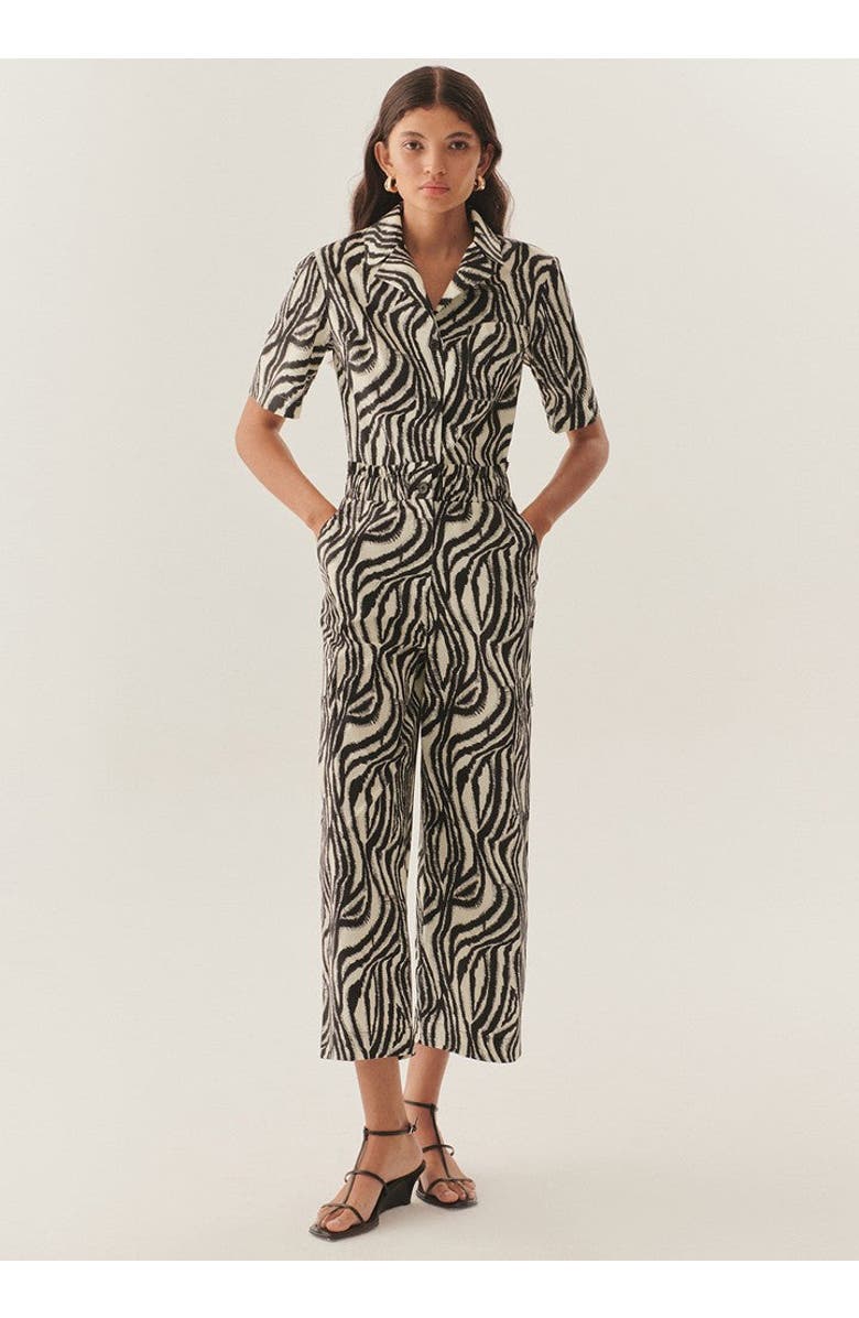 Exquise Marley Zebra Print Elastic Waist Cotton Pants, Alternate, color, Black-Bone