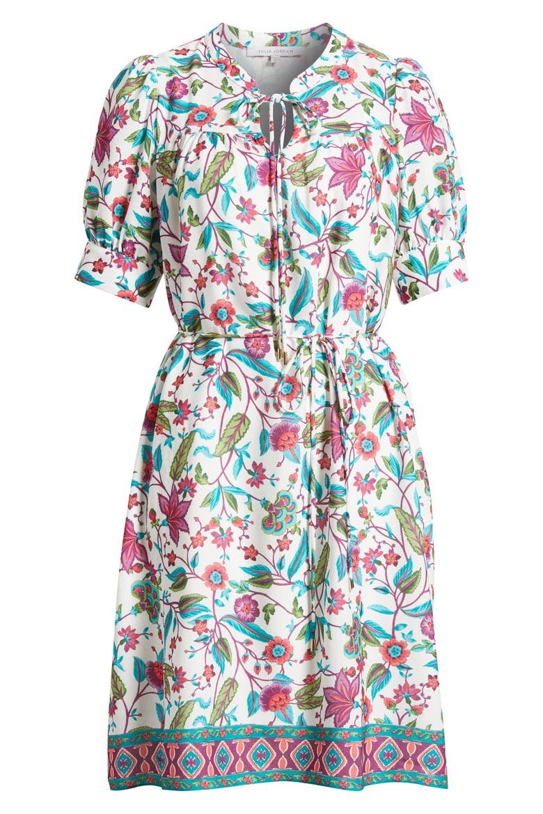 Floral Print Short Sleeve Dress, Alternate, color, WHITE MULTI