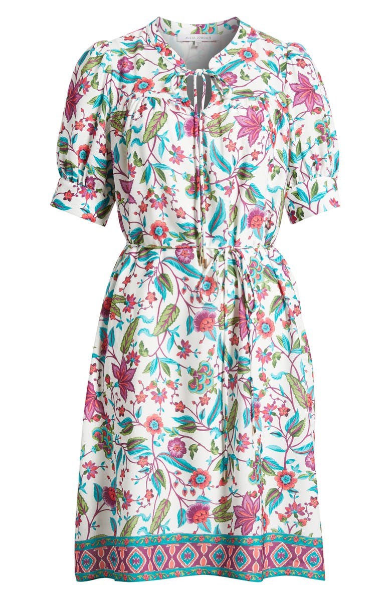 Julia Jordan Floral Print Short Sleeve Dress, Alternate, color, White Multi