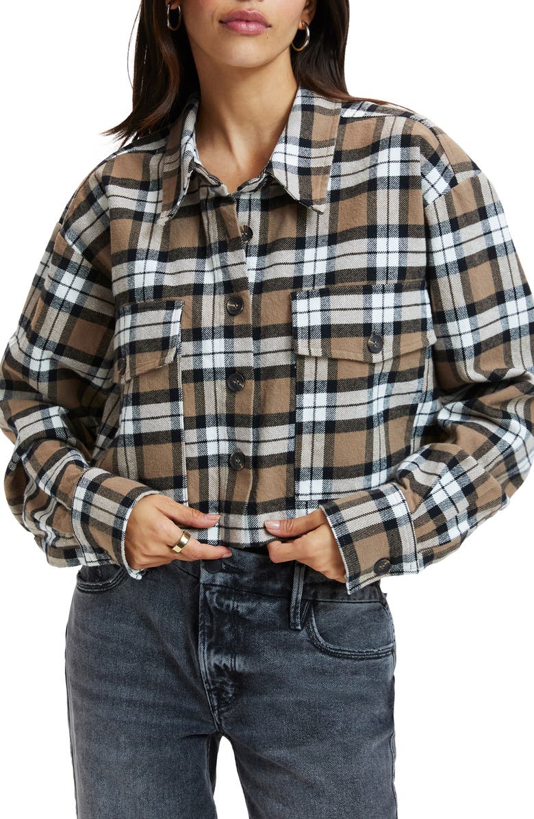 Good American Flannel Crop Button-Up Shirt, Main, color, 