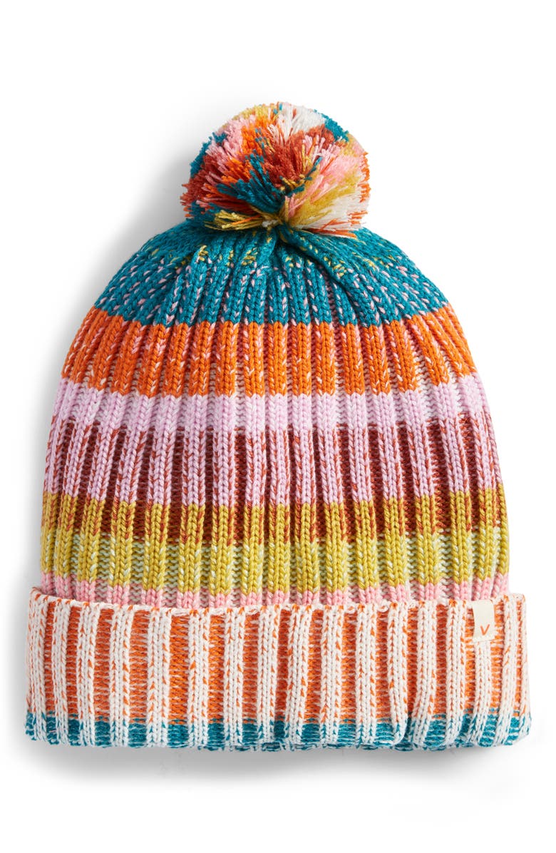 verloop Mosaic Stripe Pompom Beanie, Main, color, Rust Lilac