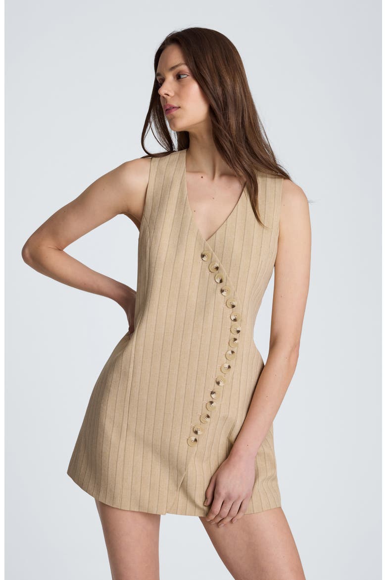 Curved Button Detail Pinstripe Minidress, Alternate, color, BISCOTTI