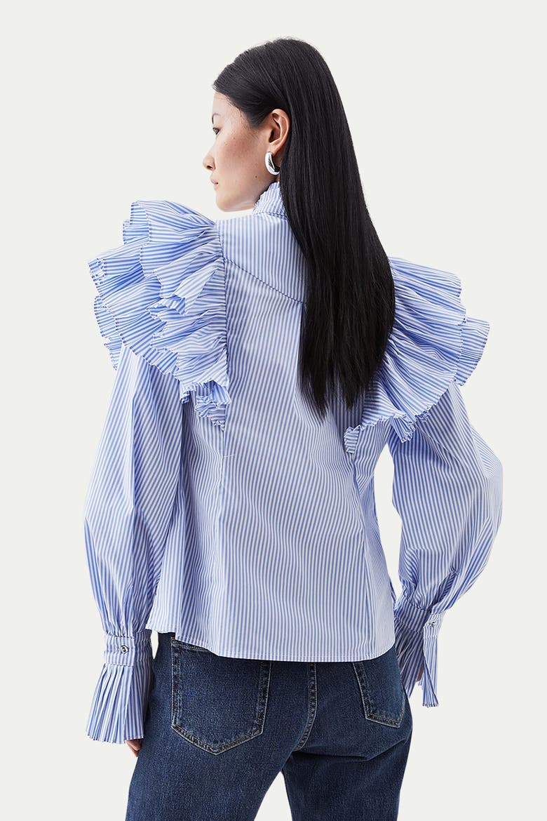 Pleated Striped Ruffle Woven Shirt, Alternate, color, Stripe