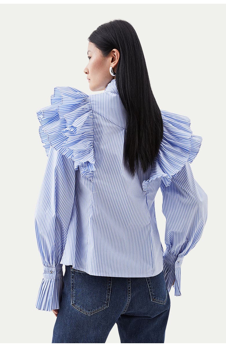 Karen Millen Pleated Striped Ruffle Woven Shirt, Alternate, color, Stripe