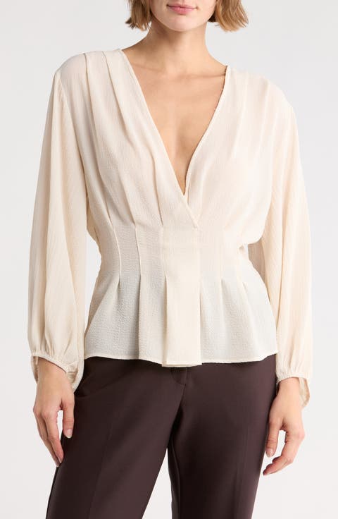 Ruffle Neck Long Sleeve Top